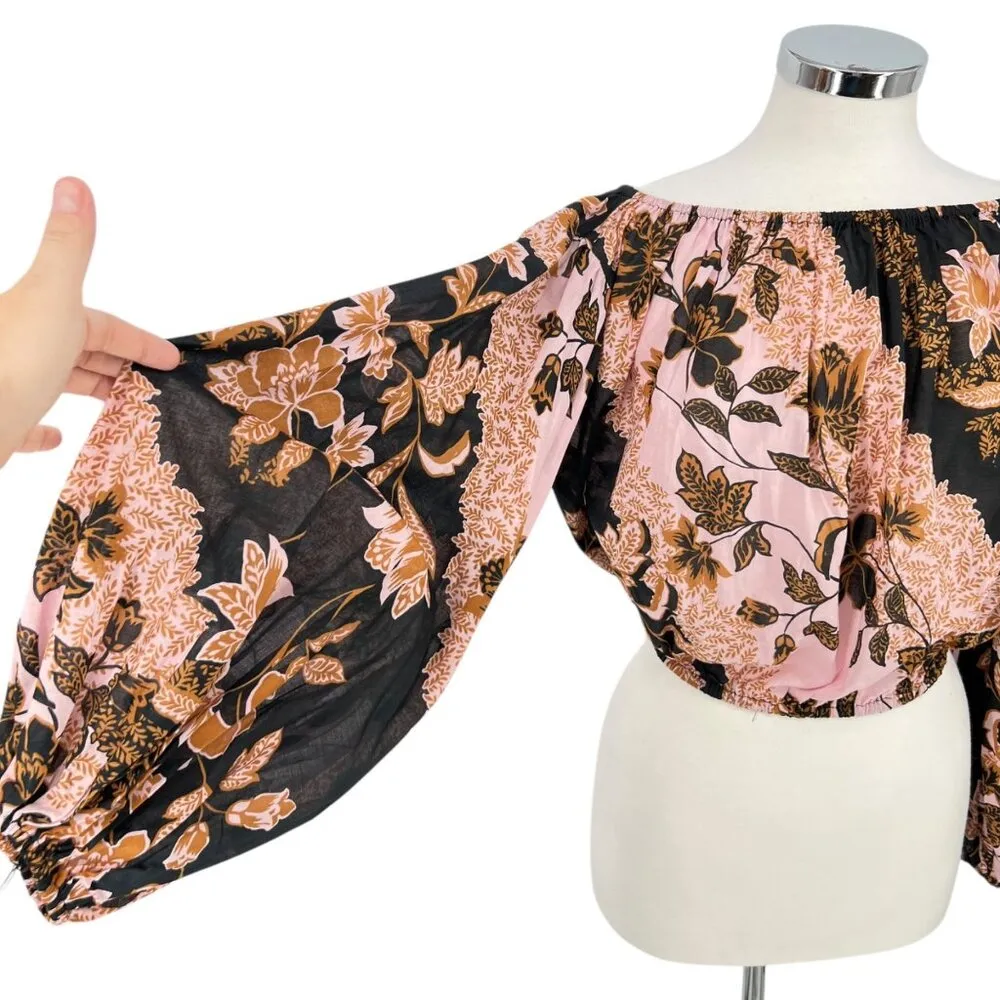 Vici Floral Off-The-Shoulder Puff Sleeve Blouse Pink Black Size Small - Image 2