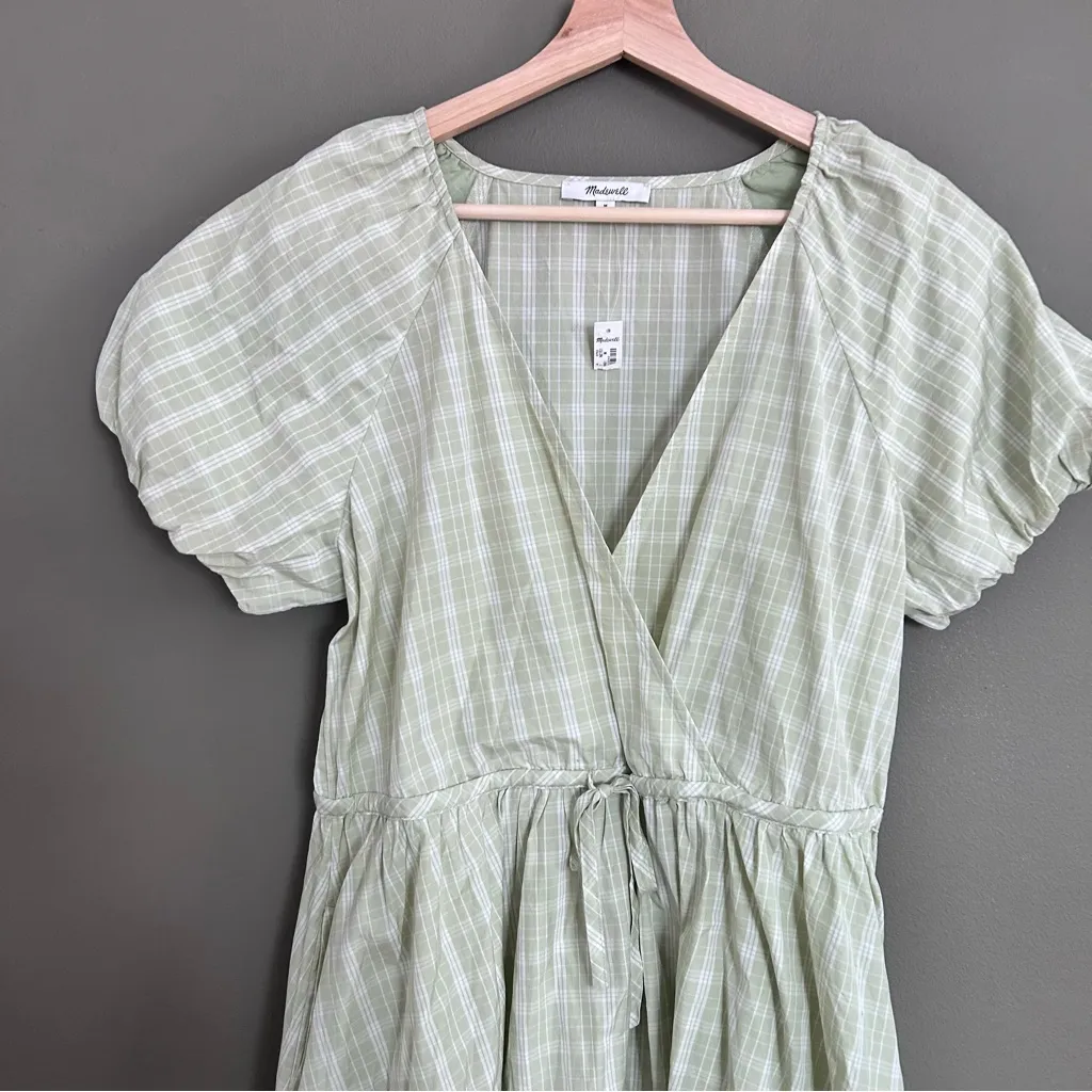 Nwt madewell plaid tie waist midi dress green size medium - Image 10