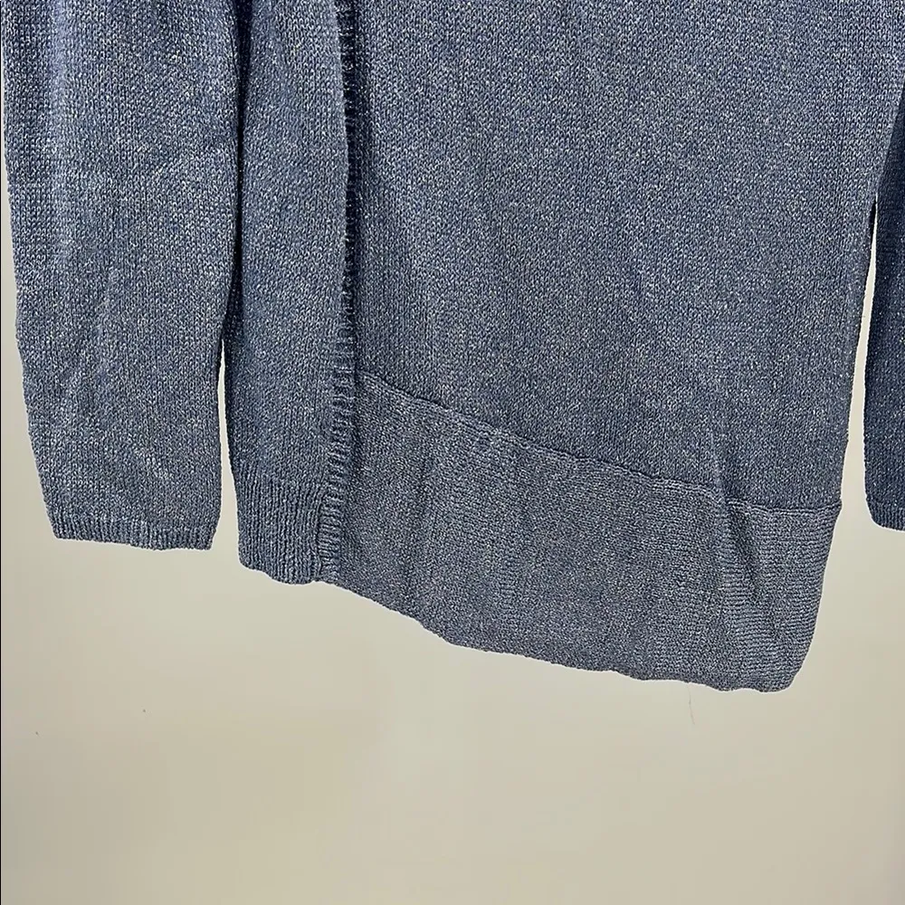 Women's Chicos Top 2 L Sm Blue Metallic Knit Asymmetric Hem Stretch casual work - Image 6