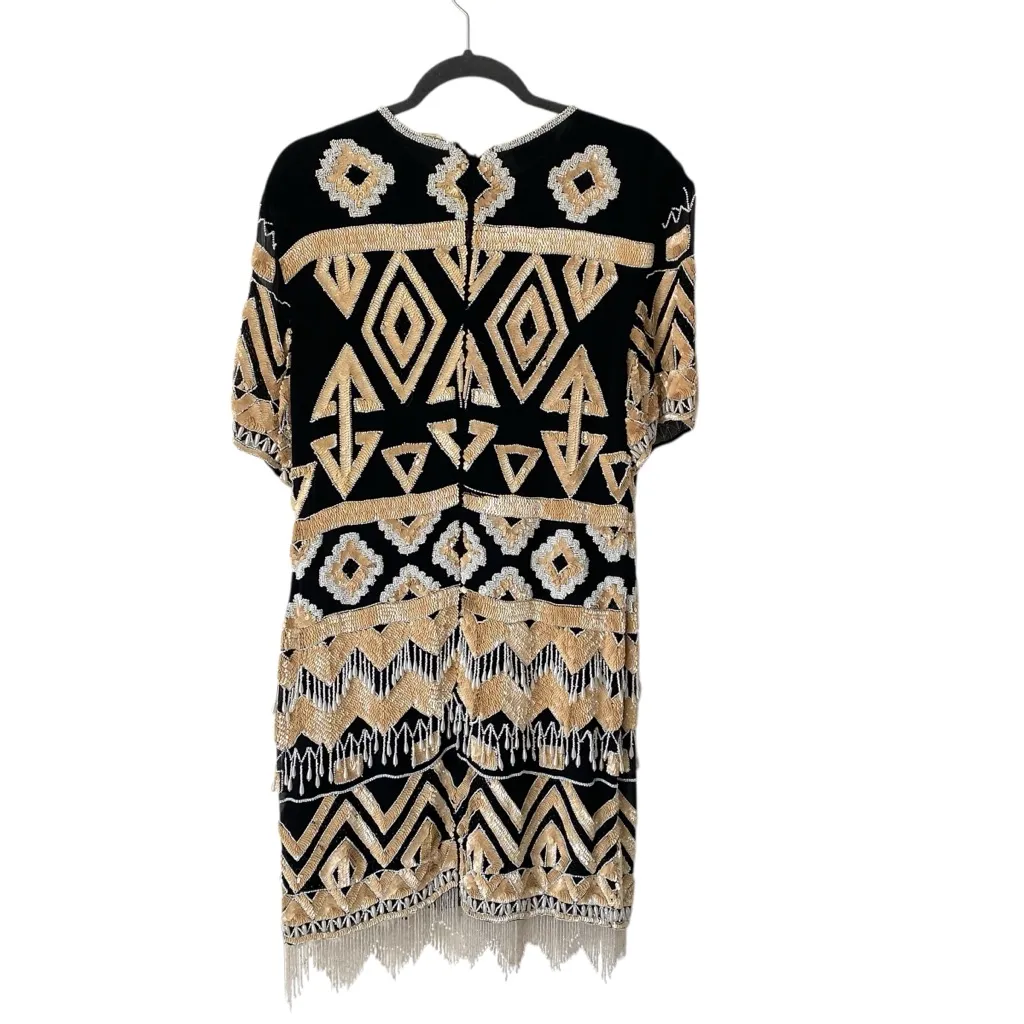 Vintage Fashion Creations USA New York Beaded Sequin Fringe Cocktail Dress 16 Black Size L - Image 10