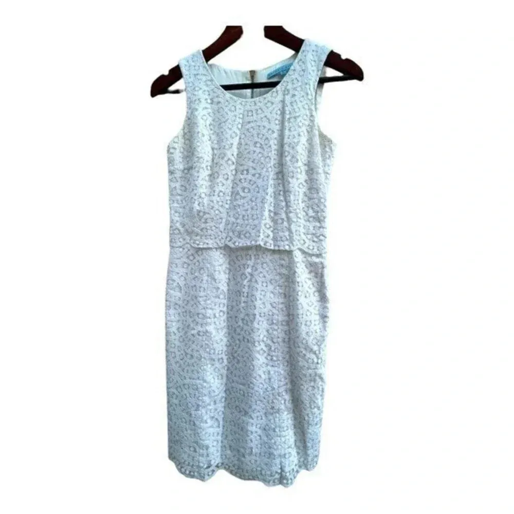 Antonio Melani White Eyelet Lace Overlay‎ Tier Scallop Lined Reggie Dress Size 0 - Image 9