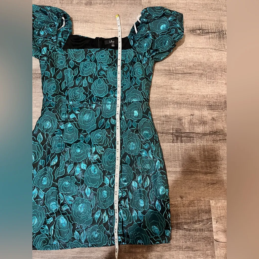 LULUS Going Gorgeous Shiny Teal Jacquard Puff Sleeve Mini Dress - Image 8