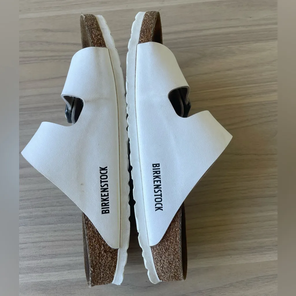 Birkenstock White and Brown Footbed Sandals - Image 3