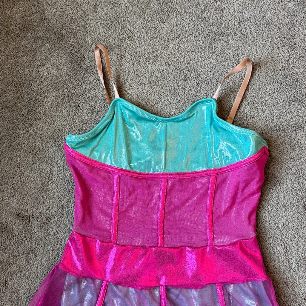 Curtain Call Costumes Aqua Green/Pink Dance Romper SIZE L Pink Size L - Image 2