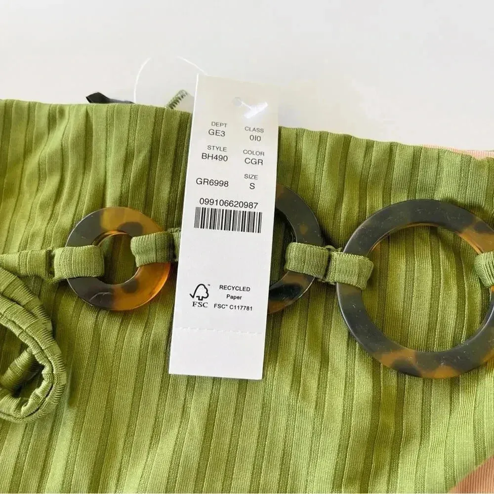 J Crew Wide rib high rise bikini bottom in Canteen Green & Tortoise Small NWT - Image 6