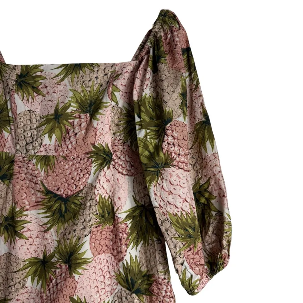 Cara Cara Pink Green Tropical Summer Pineapple Print Off Shoulder Mini Dress M Size M - Image 4