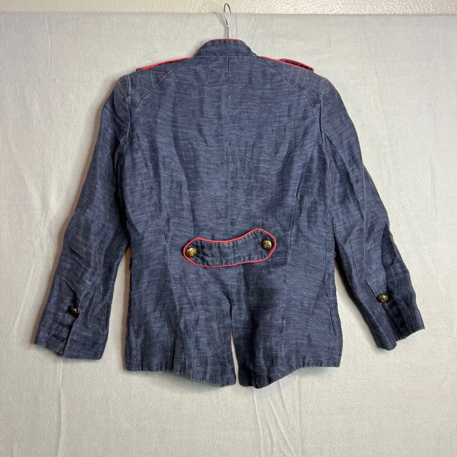 ZARA BASIC Military Style Linen Blend Jacket Size M Chambray Gold Buttons Blue Size M - Image 8