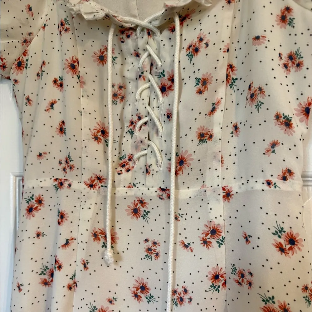 Nasty Gal Cream and Pink Floral Mini Dress size 4 - Image 3