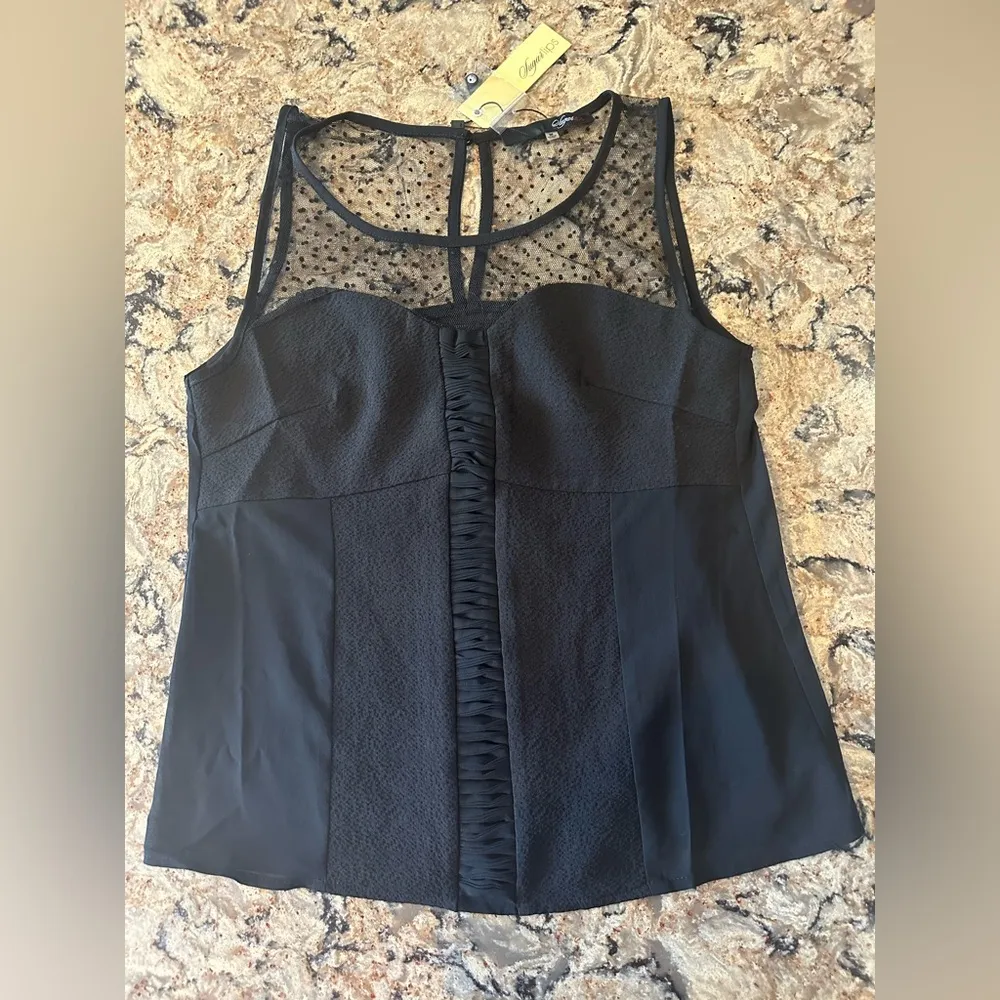Sugar Lips Mesh Tank New Size Medium Black Polka Dot NWT - Image 2