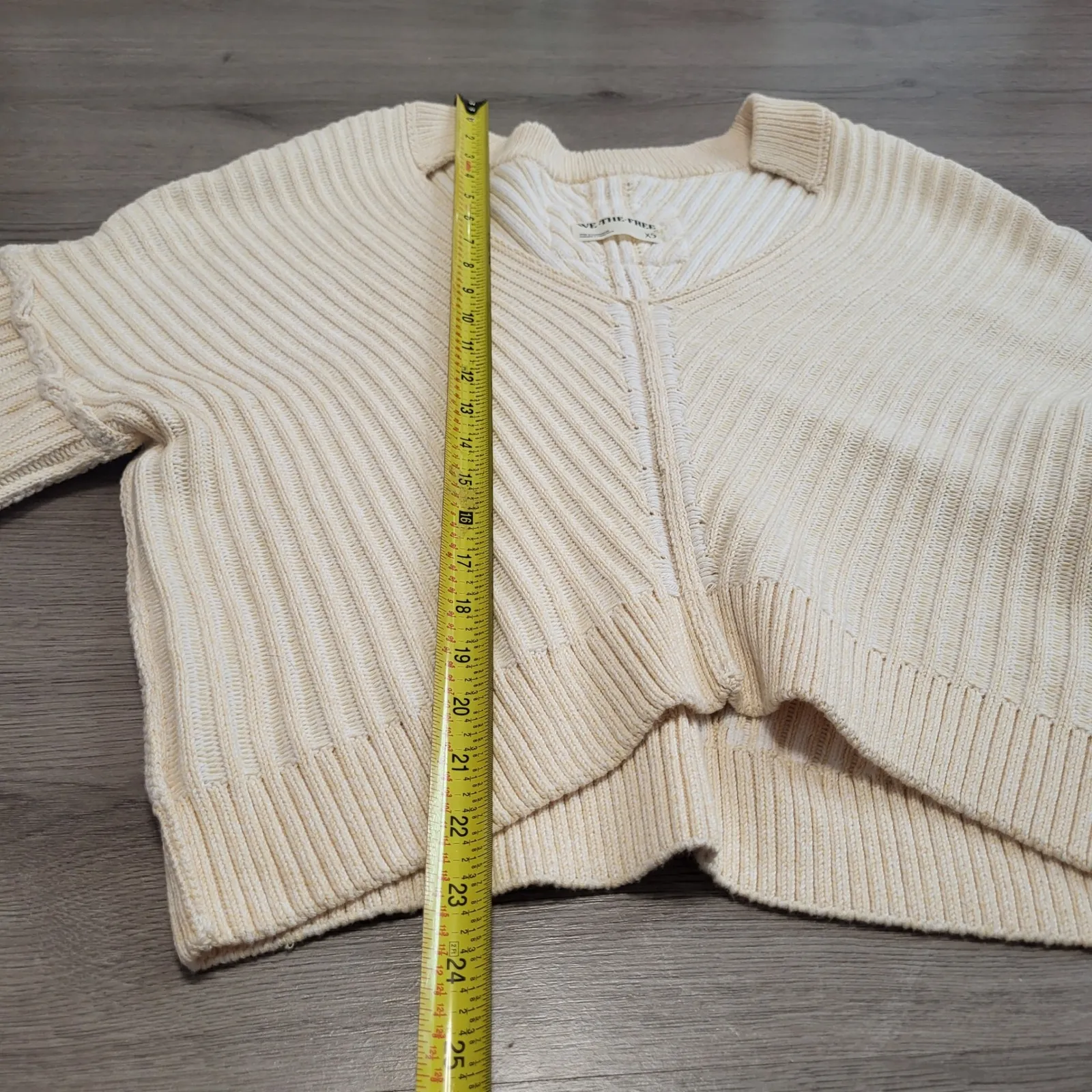 WE THE FREE People Freeway Cream Diagonal Rib Knit V Neck Sweater XS Oversized - Image 7