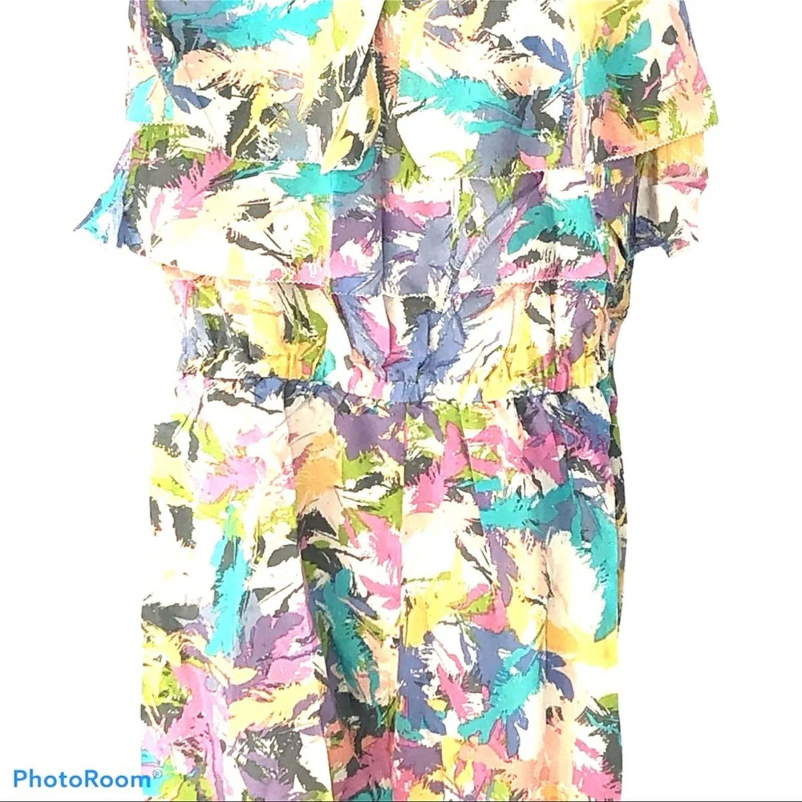 R•89 Watercolor Silk Ruffle Romper Pastel NWOT Size S Pink - Image 5