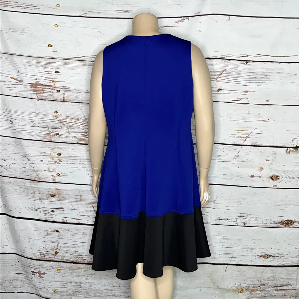 Calvin Klein NWT Size 18W Blue & Black Colorblock Scuba Knit Fit & Flare Dress - Image 4