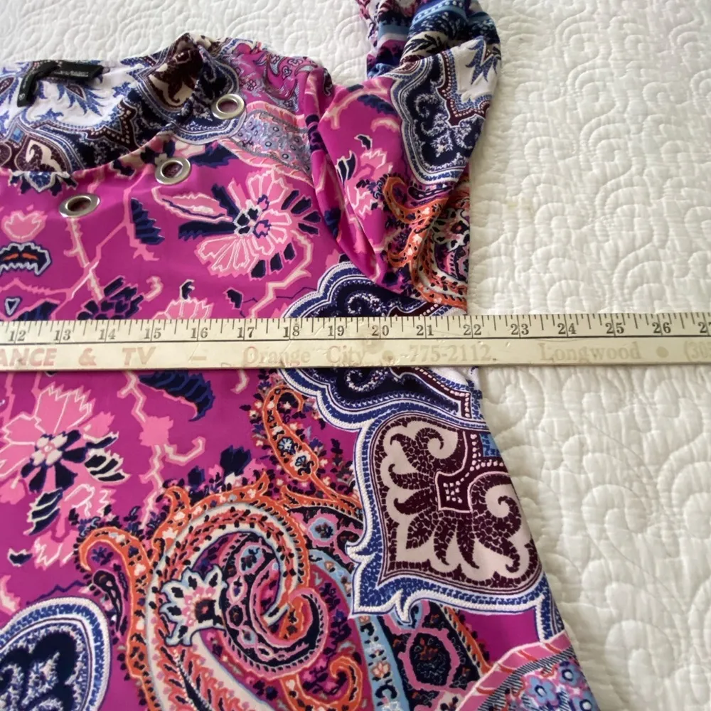 New Directions Boho Chic Top, Art to Wear Bright Pink, Blue and White Size PXL - Image 12