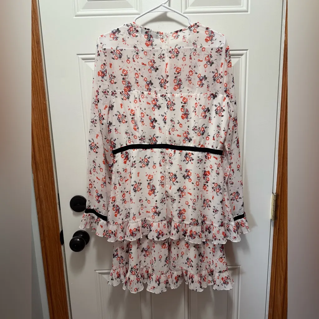 Lulu's Floral Feminine Flowy White Pink Long Sleeve Mini Dress XL - Image 8