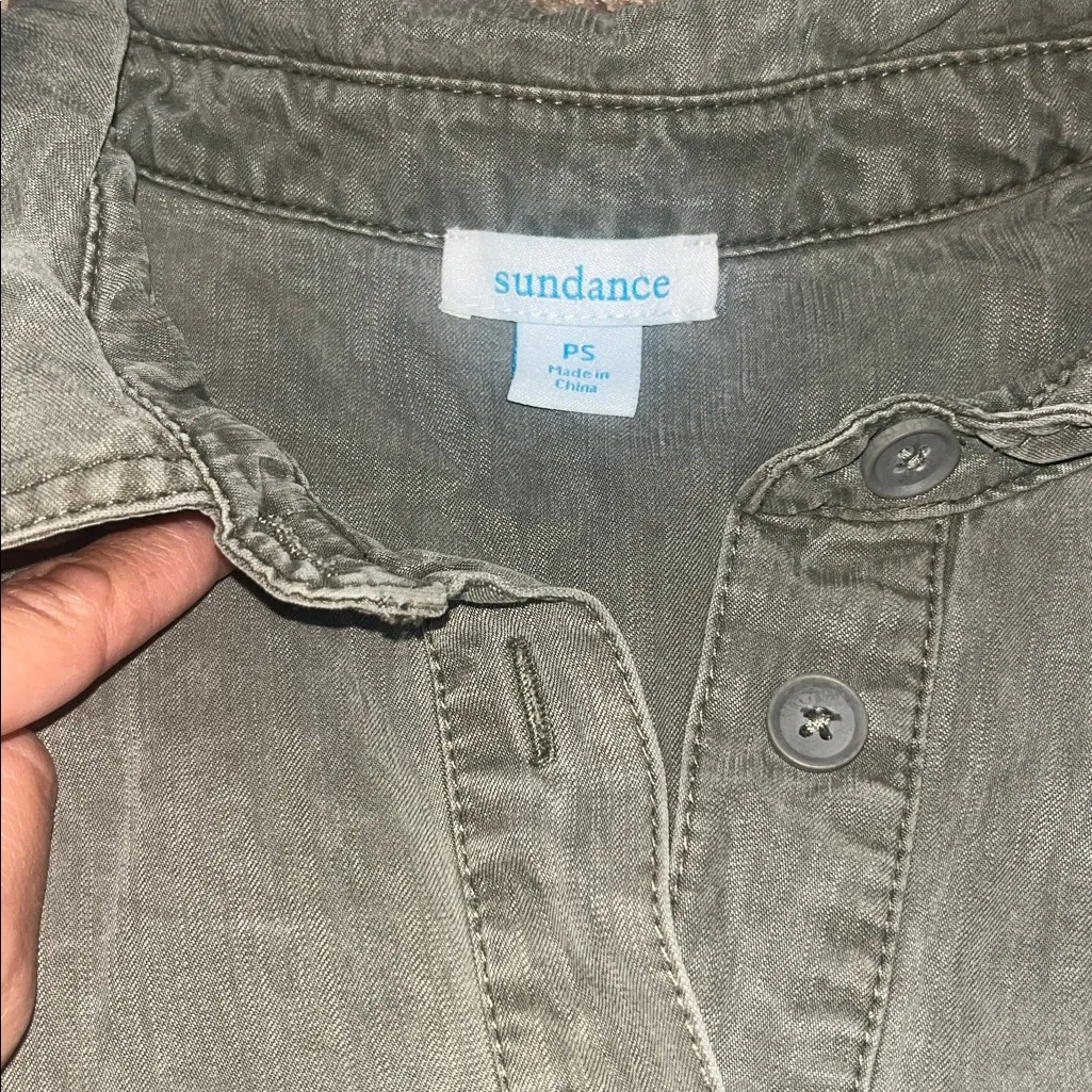 Sundance Wayside Jumpsuit Vintage Wash Roll-Tab Straight Leg Green Petite‎ Small - Image 11