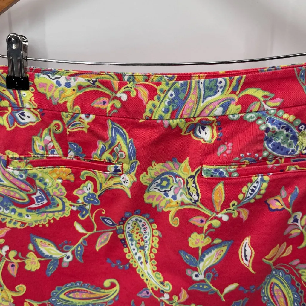 Ralph Lauren Polo Golf Skort‎ Womens 8 Coral Pink Yellow Paisley Floral Pockets - Image 7