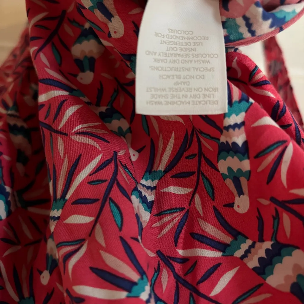 Boden Olwen Strawberry Split Bird Print Dress Size 6 Pink Midi Printed Summer - Image 14