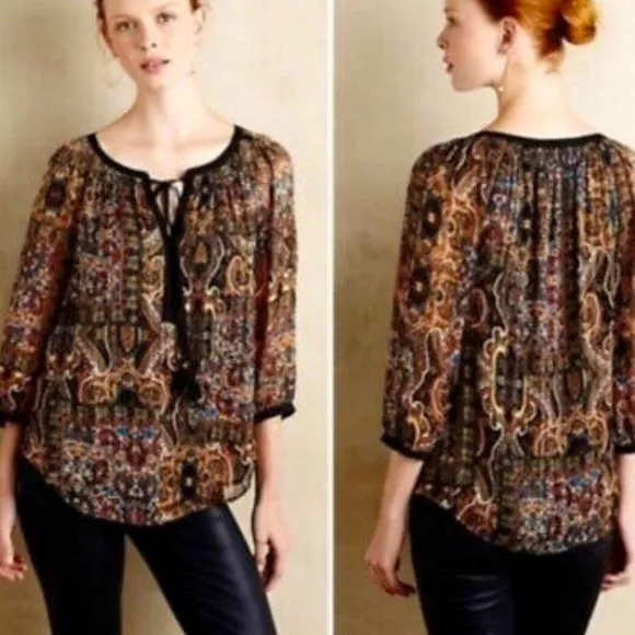 𝅺Meadow Rue Anthropologie printed boho Mayra  peasant blouse - Image 2