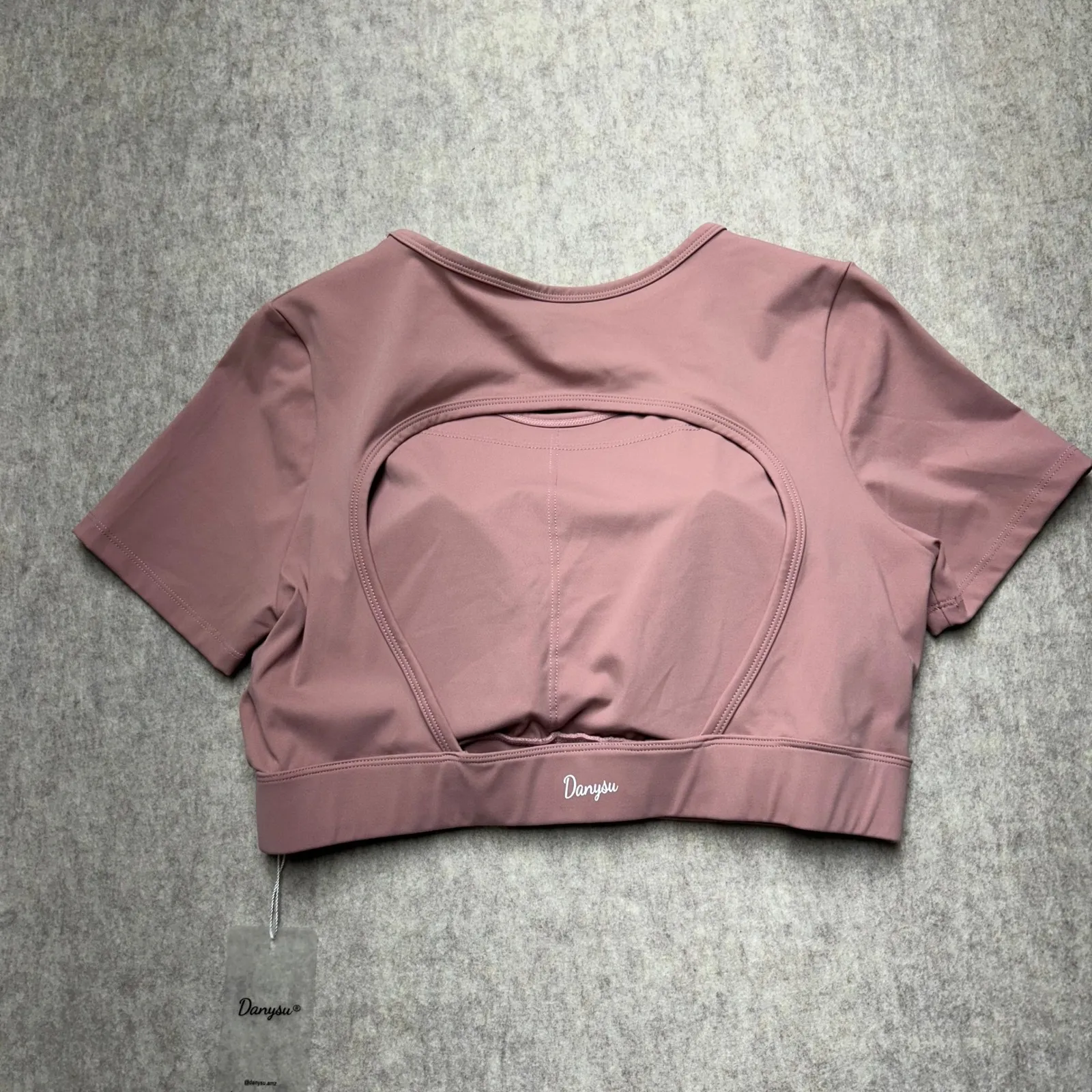 NWT‎ Danysu Workout Top XL Mauve Crop Top with Open Back Activewear Gym Yoga Pink - Image 4