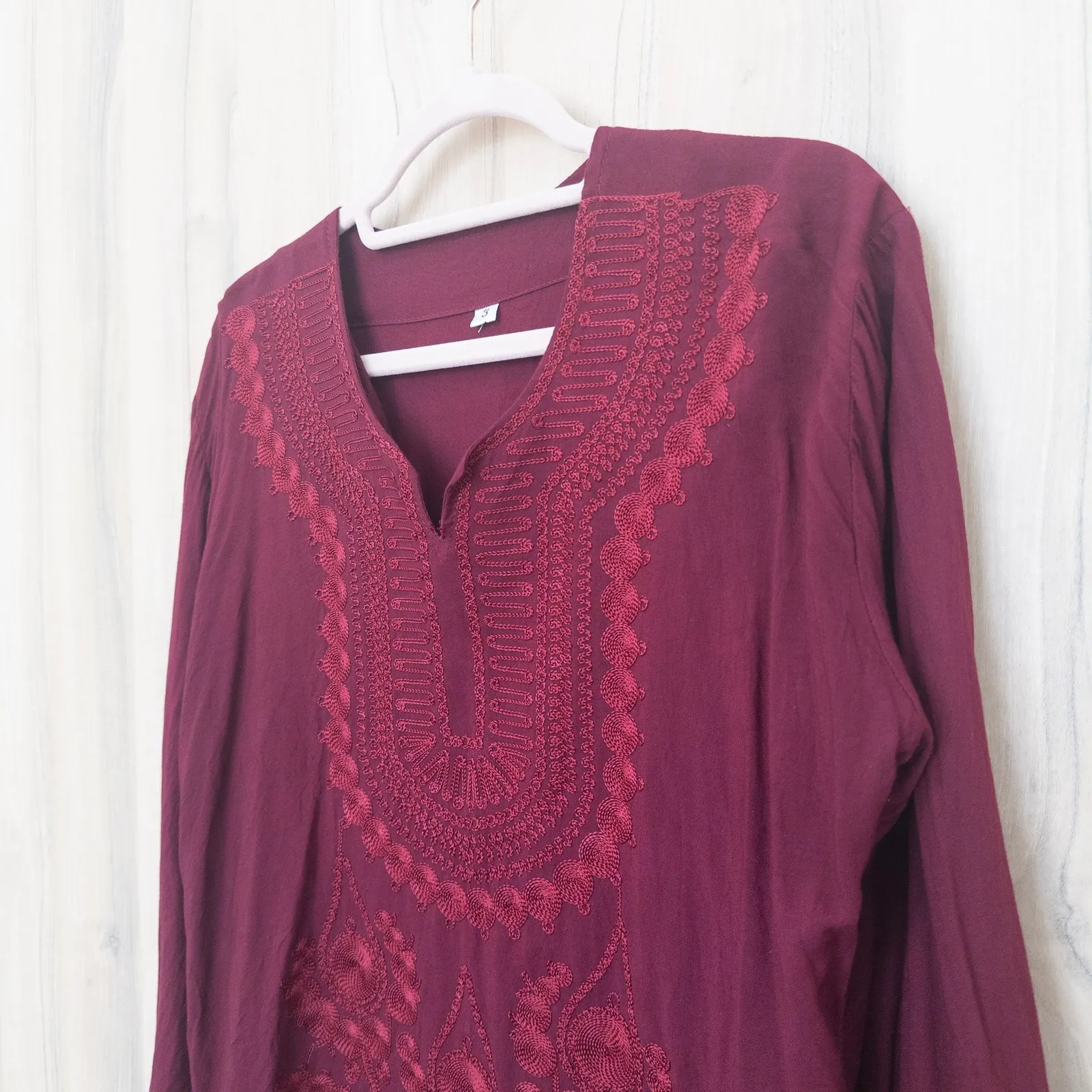 Womens Embroidered Boho Blouse Size M/L Burgundy Long Sleeve Flowy Festival Red Size M - Image 3