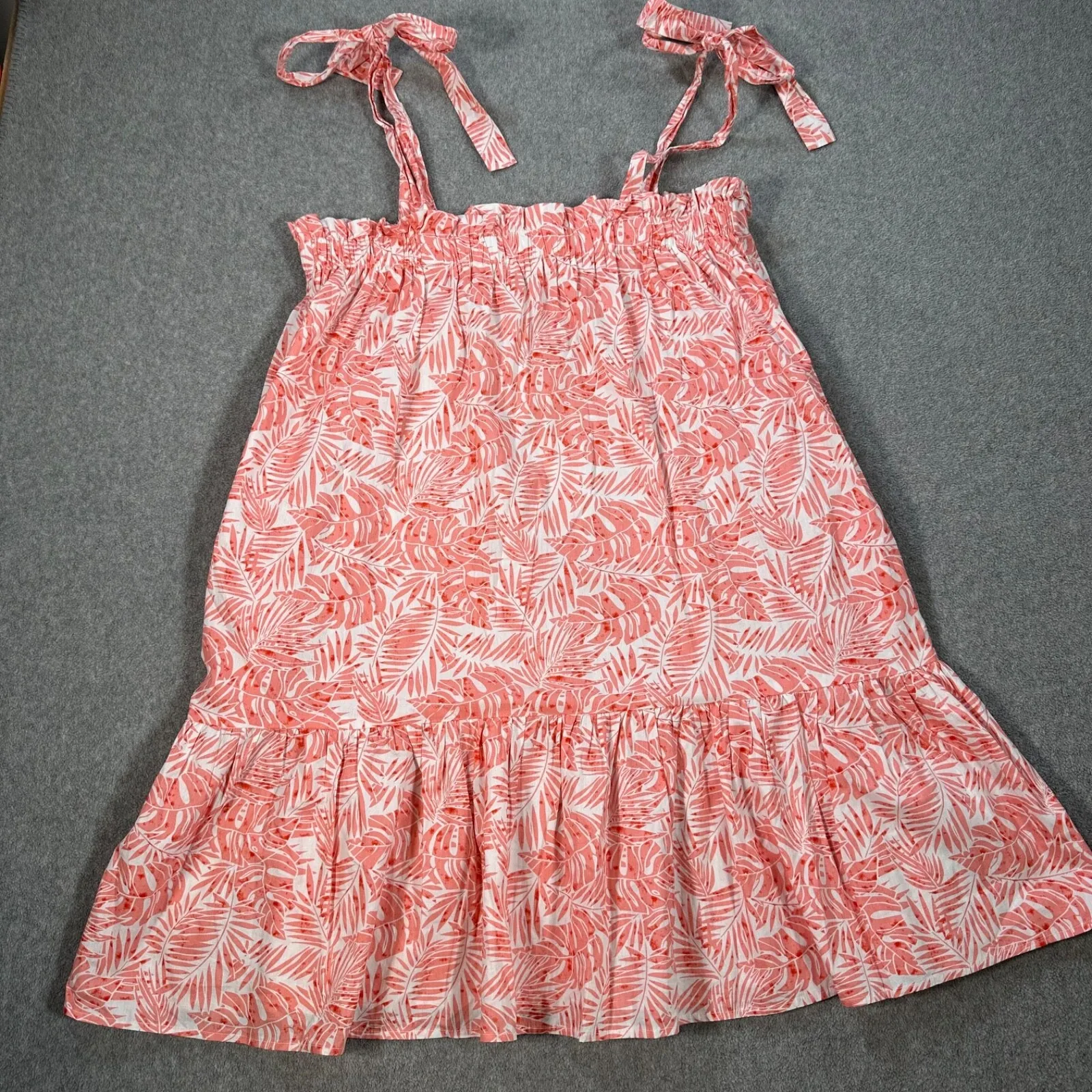 EE:Some Mini Sundress Women's Large Pink Tropical Ruffle Hem Tie Shoulder New - Image 1