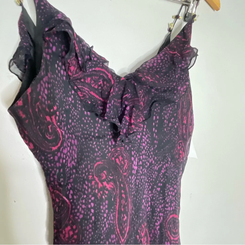 Vintage Y2K Fairy Midi Silk Dress Slip Boho Purple Paisley‎ Rosebud Straps 10 - Image 3