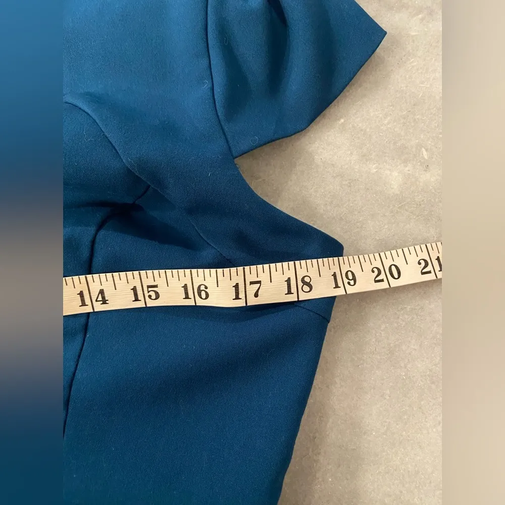 Love 21 Size L Teal Blue Cap Sleeve V Neck Fitted Lined Sheath Dress Belt Loops - Image 13