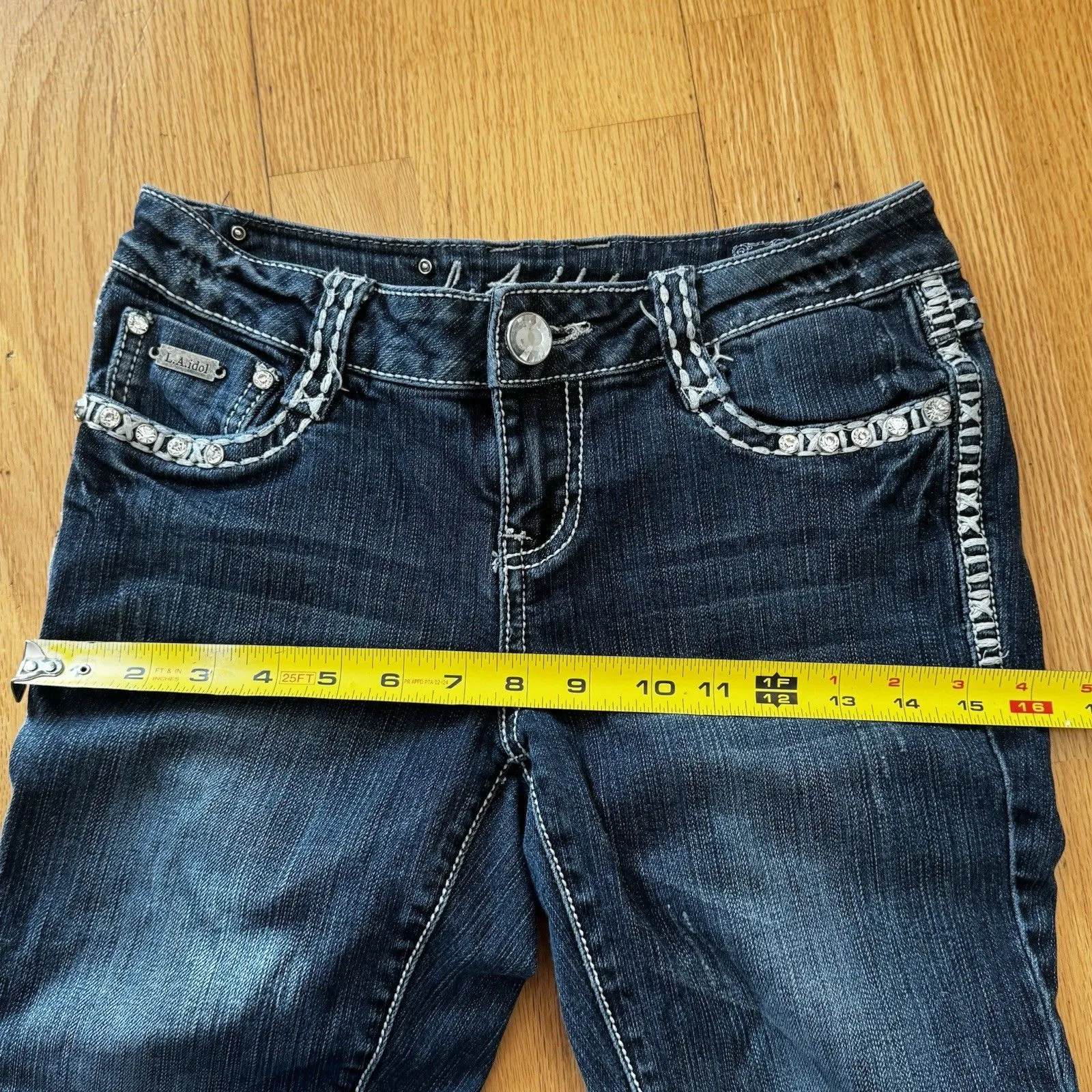 L.A. Idol USA Y2K McBling Rhinestone Bootcut Flare Rock Jeans Low Rise 5/29 EUC Blue - Image 5