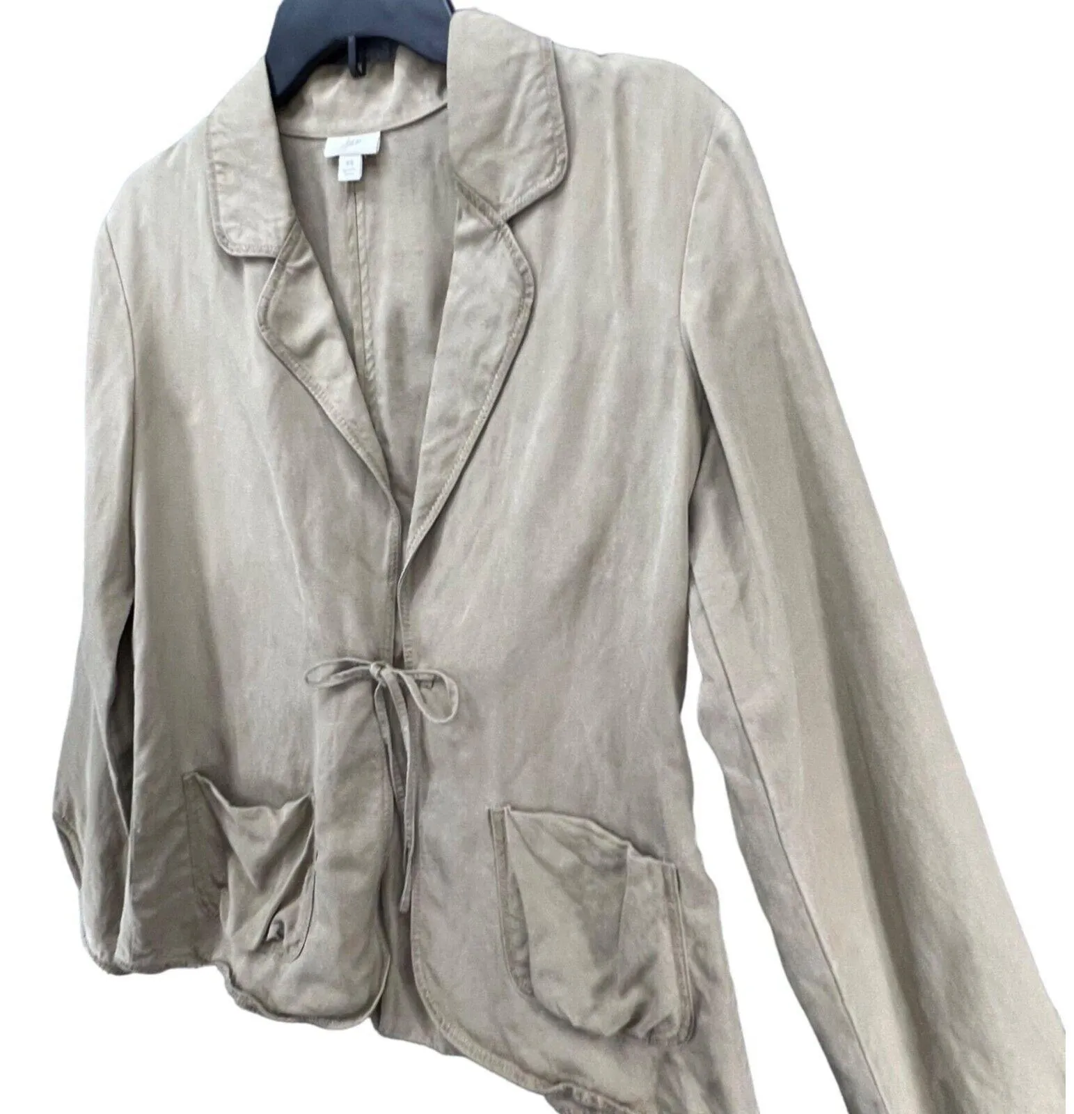 J Jill Blazer Jacket Women XS Tan Tencel Linen Blend Tie Front Coastal Cottage - Image 2
