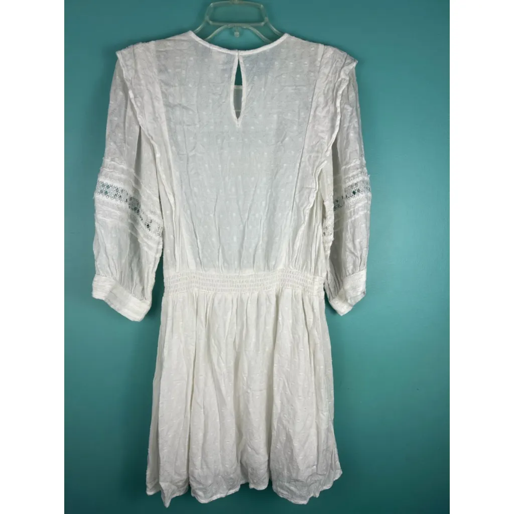 H&M White Boho Lace Mini Dress Women's 4 Smocked Waist Peasant Festival Lined - Image 8