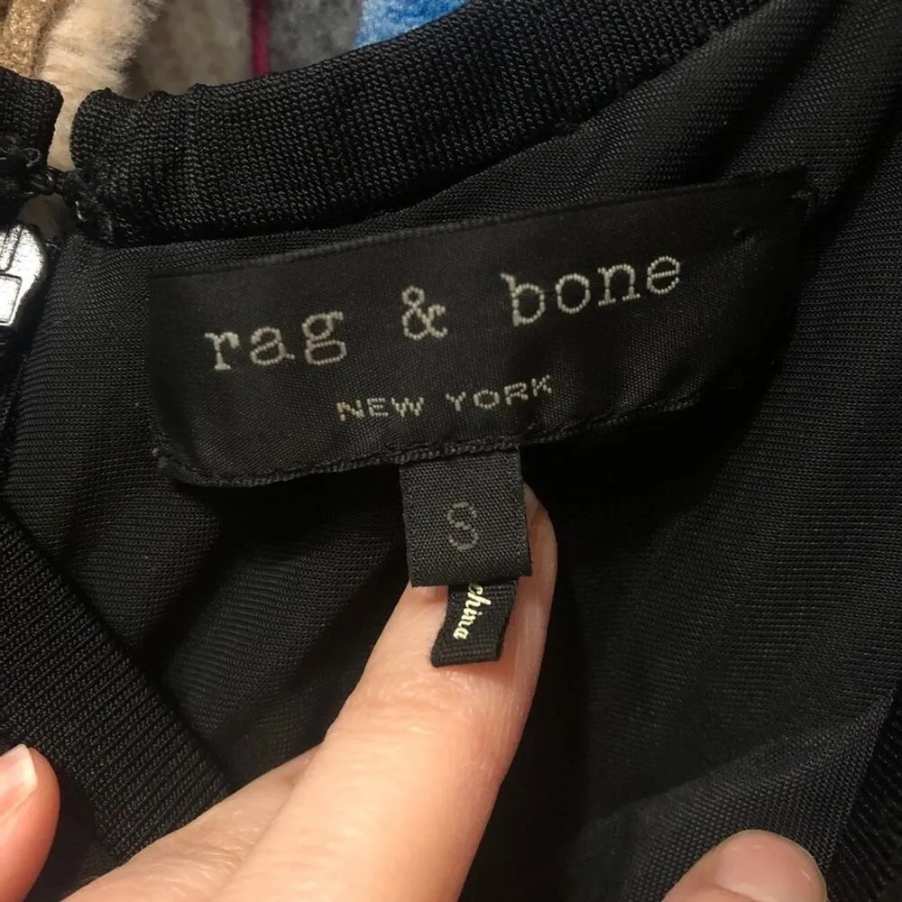 Rag & Bone Black Short Sleeve Bodycon Mini Dress Womens S Frayed Layered Goth - Image 3