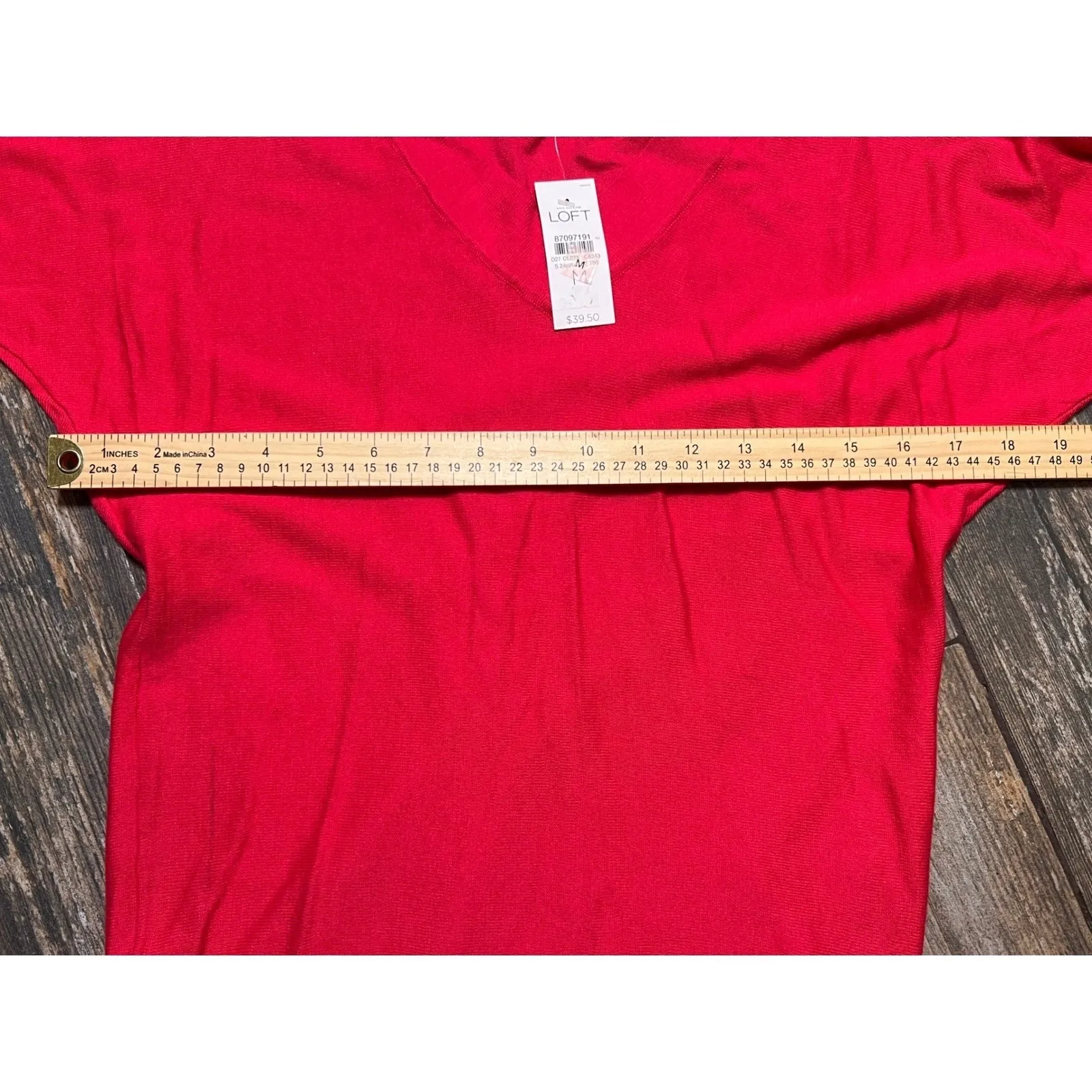 LOFT Red Pima Cotton V Neck Sweater Knit Top Pullover Size Medium Lightweight ** - Image 5