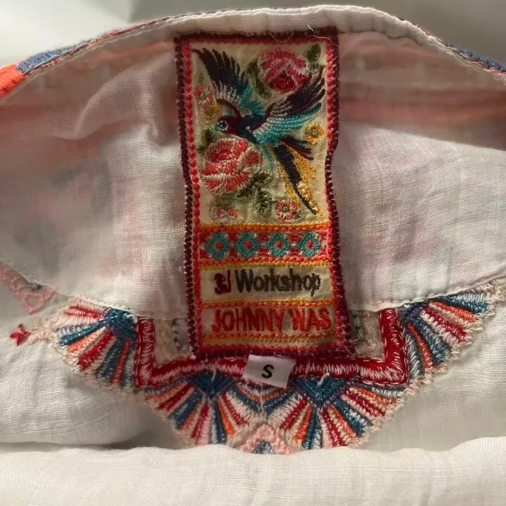 NWOT Johnny Was Ramie Embroidered Floral Flare Sleeve Boho Top Shirt Blouse Sz S - Image 8