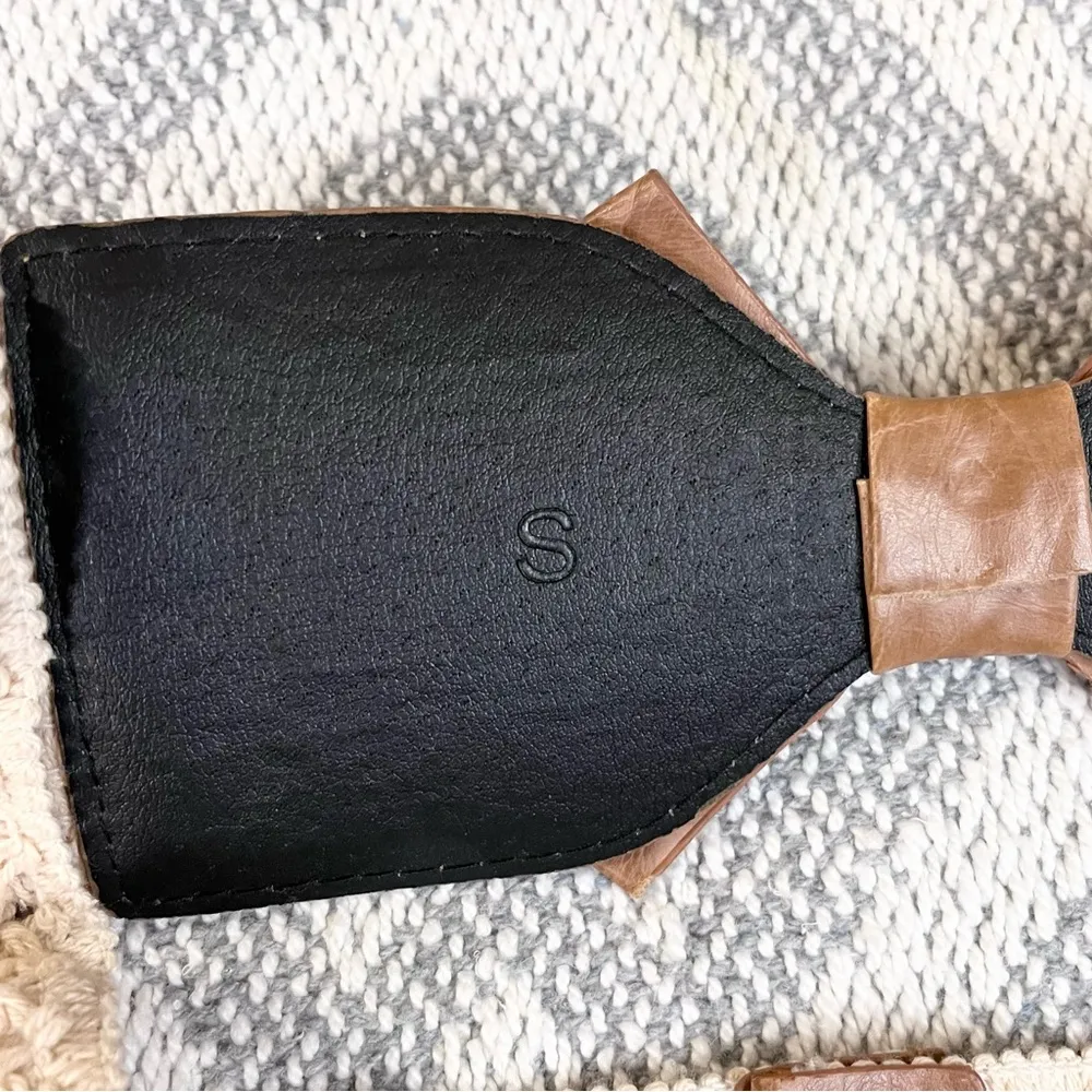 Faux Leather Cognac Brown Cream Crochet Waist Belt Small - Image 10