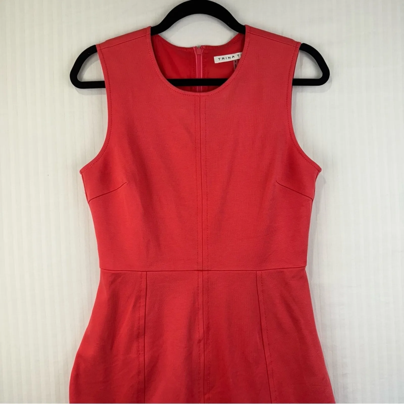 Trina Turk Lace Sleeveless BodyCon Coral Pink Pencil Midi Dress 8 Office Siren - Image 2