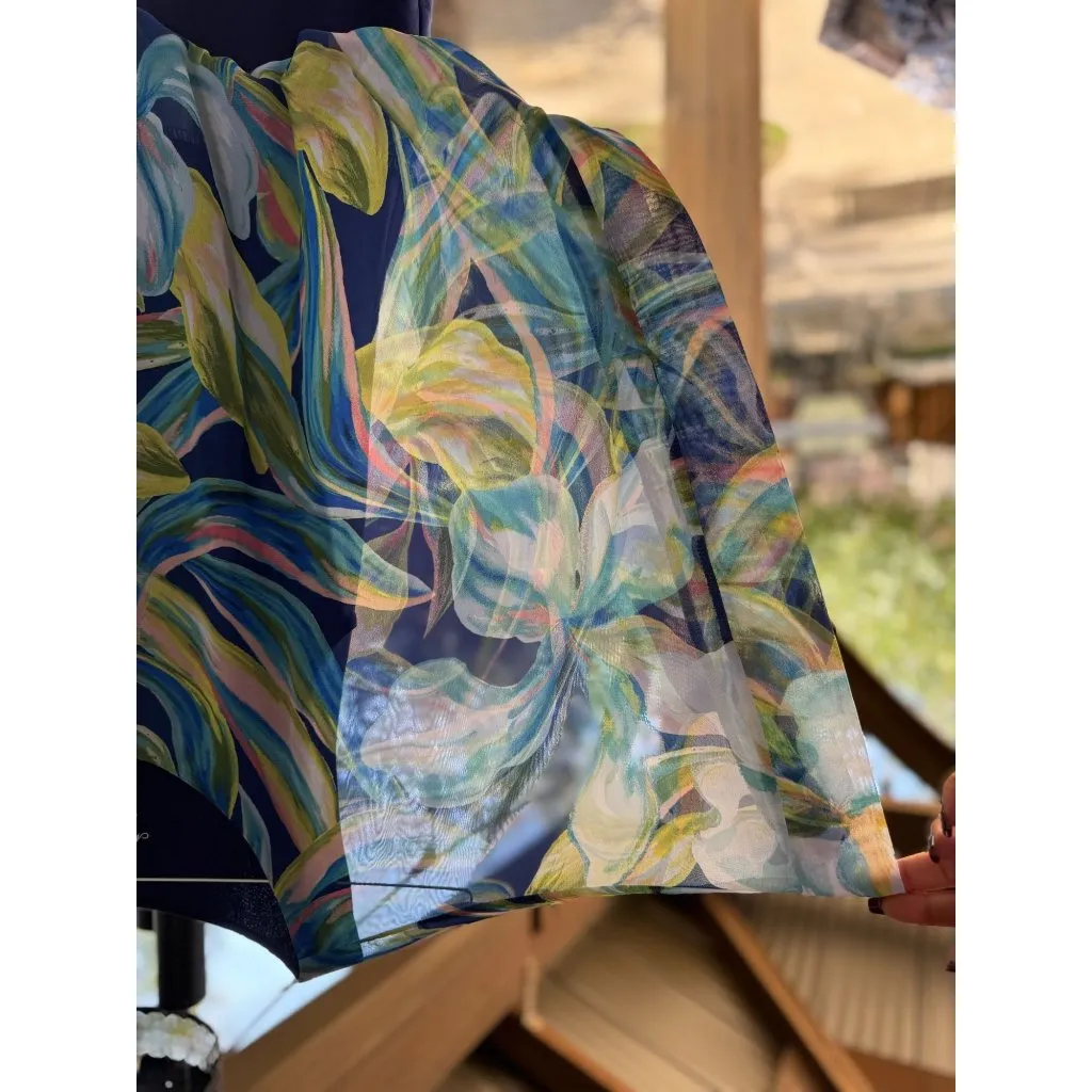 Miraclesuit Womens M Sheer Over Layered Top Blue Short-Sleeve Floral Print - Image 4