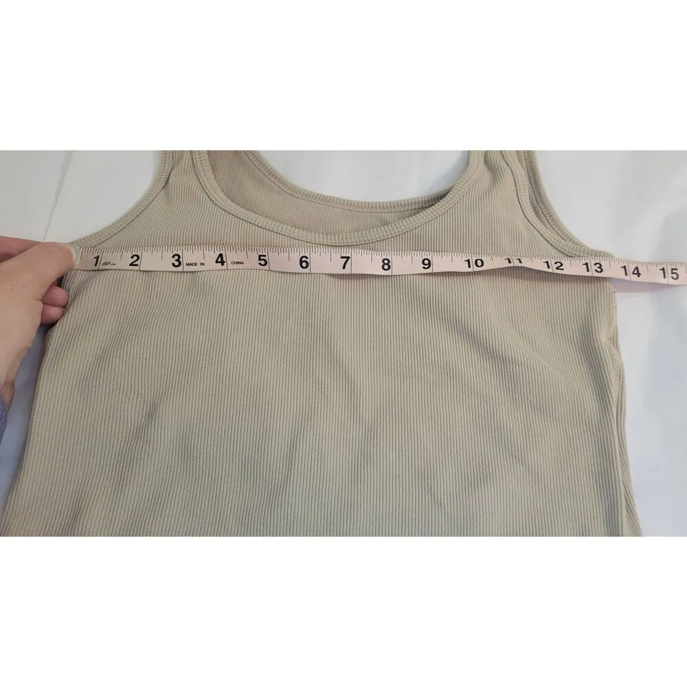 Pro Fit Cropped Tank Built in Bra, Sports Bra Ribbed Khaki Sz XL Tan - Image 5