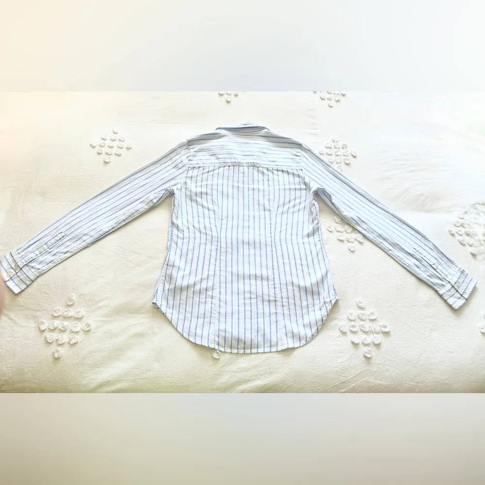 Vintage Y2K  Striped Linen Button Up Shirt - White/Blue - S - Image 9