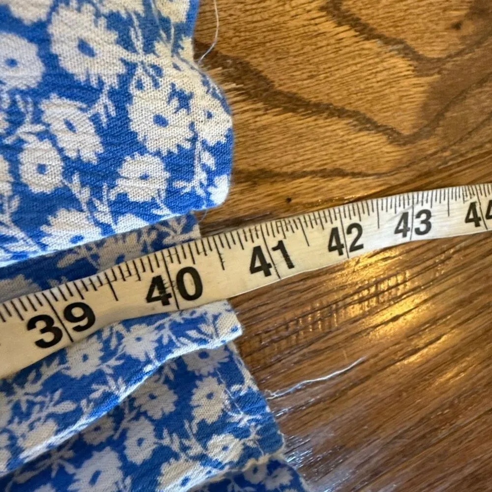 Lost & Wander pick me blue floral shirt ruffle smocked midi dress small - Image 9