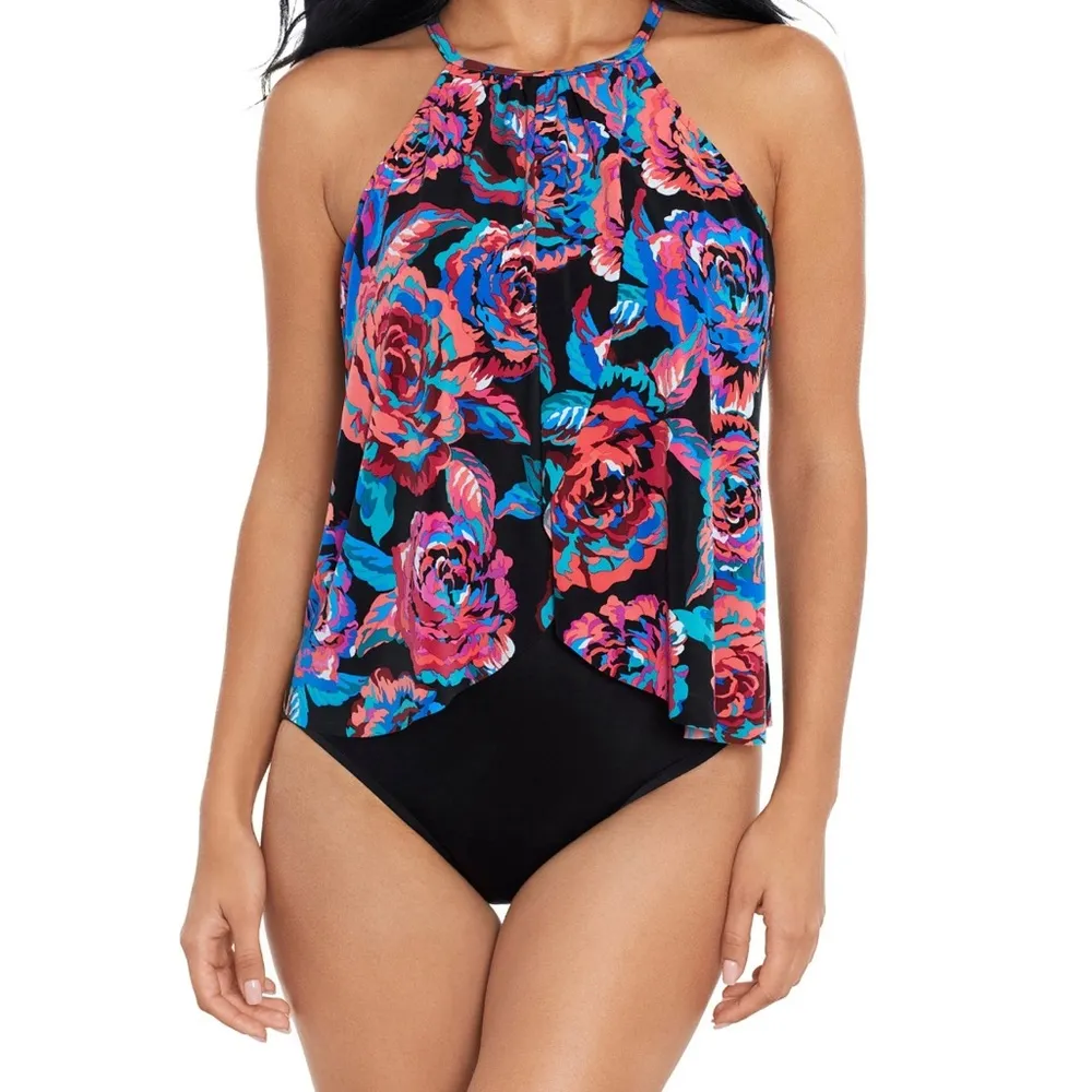 NWT NEW Magicsuit Sonic Blooms Floral Aubrey Halter One Piece Swimsuit Pink 12 Black - Image 11
