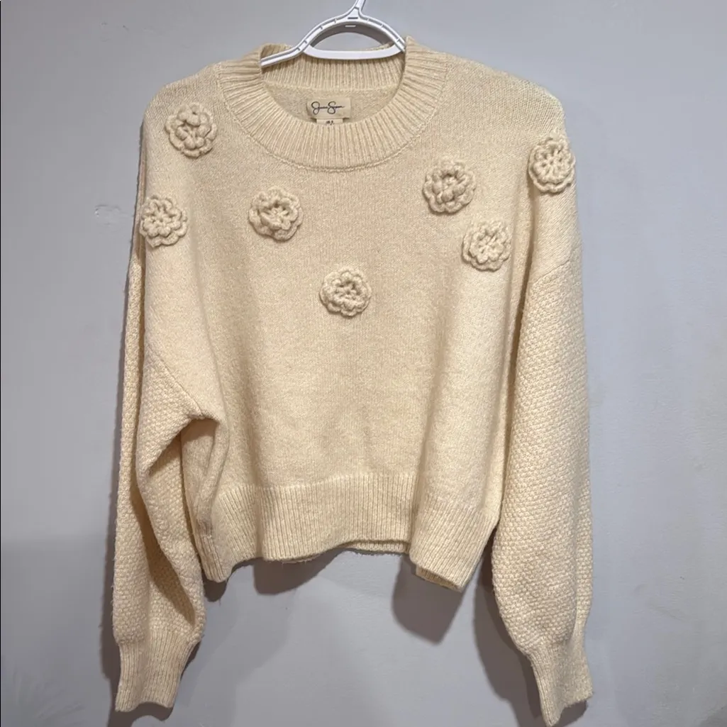 Jessica Simpson Cream Crew Neck Sweater with Ribbed Cuffs - Image 9