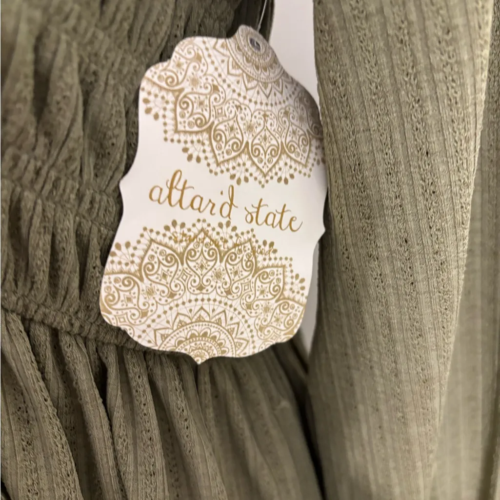 Altar'd State Olive L/S Dress with smocked bodice tiered ruffle hem shirt -Small - Image 4
