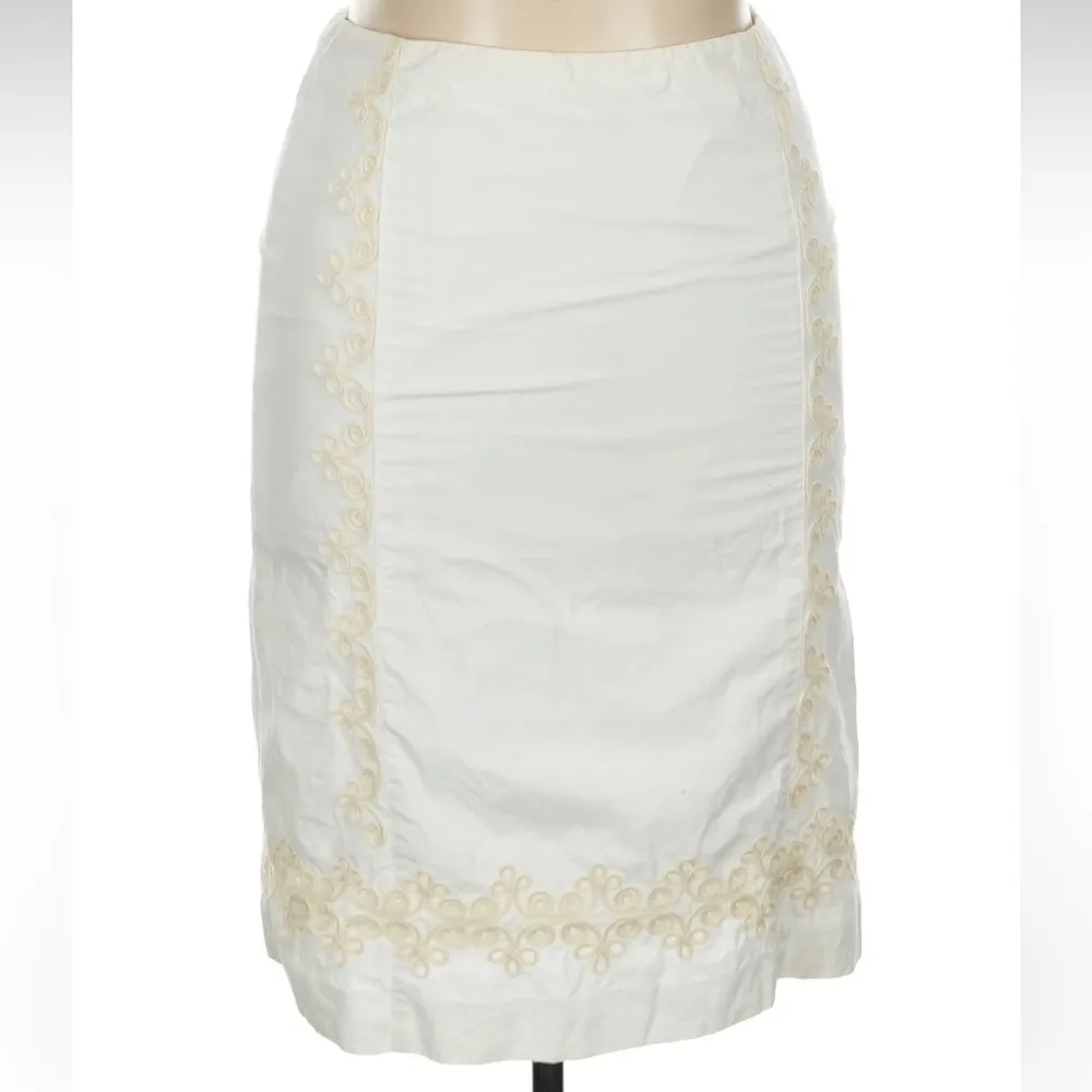 Boden White Ivory Embroidered Trim Pencil Skirt Romantic Retro Size 10 L Medium - Image 8
