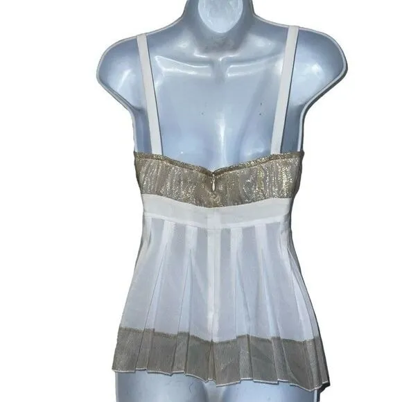 CACHE White With Gold Metallic Ruched Sheer‎ Illusion Tank Cami Top NWOT Siz - Image 6