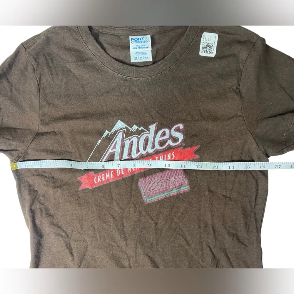Port & Company Women’s XS Brown Base Andes Crème de Menthe Thins candy logo tee - Image 4