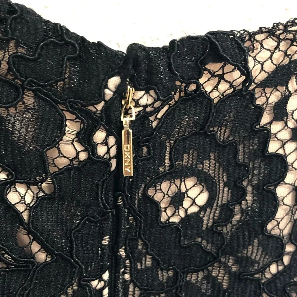 DKNY Lace Ruched 3/4 Sleeve Cocktail Dress Black 4 - Image 6