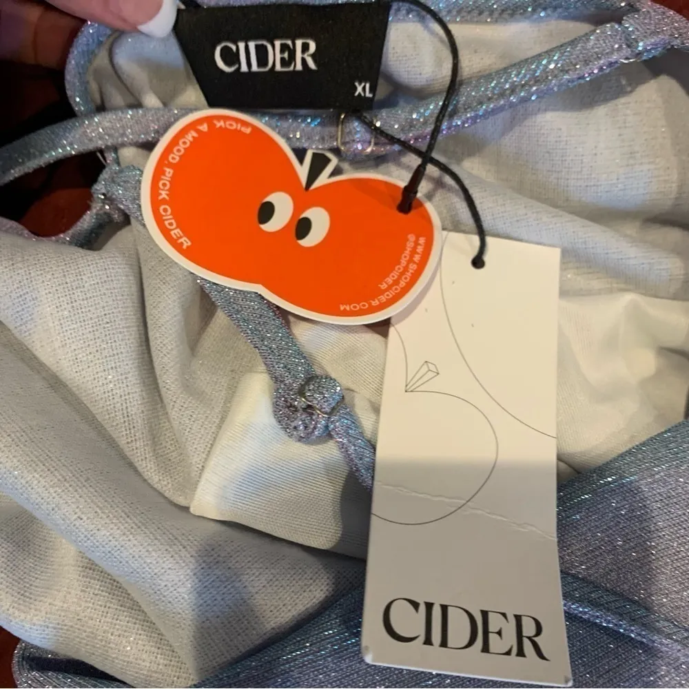 CIDER Purple Ombré Glitter Cowlneck Drawstring Mini Dress size XL Hoco Formal - Image 9