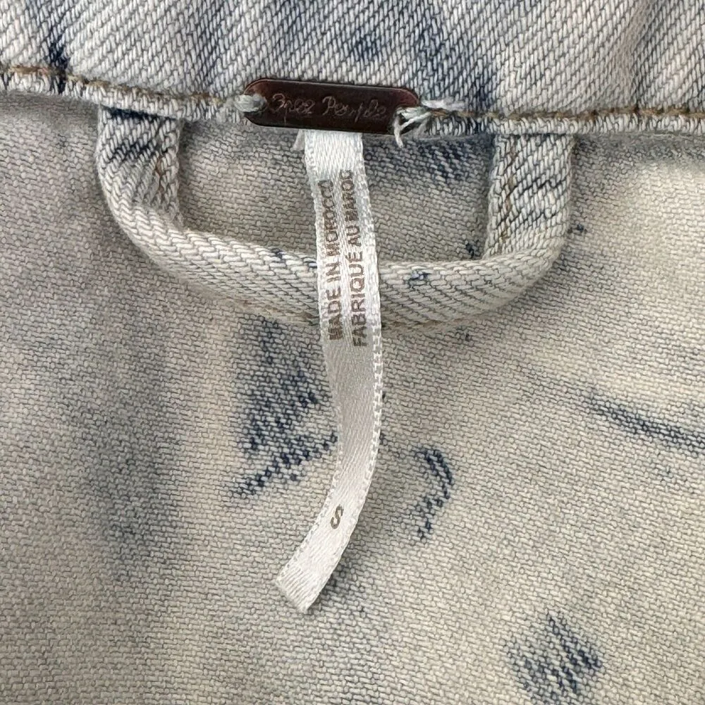 Free People Small Rumors Jean Jacket Button-Up Jones Tie-Dye Long Sleeve Pockets - Image 8