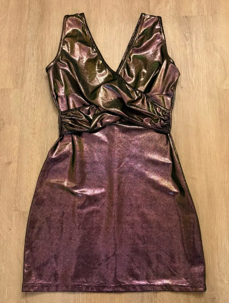 Vintage 90s Frederick’s of Hollywood Metallic Shimmer Bodycon Mini Dress Small - Image 1
