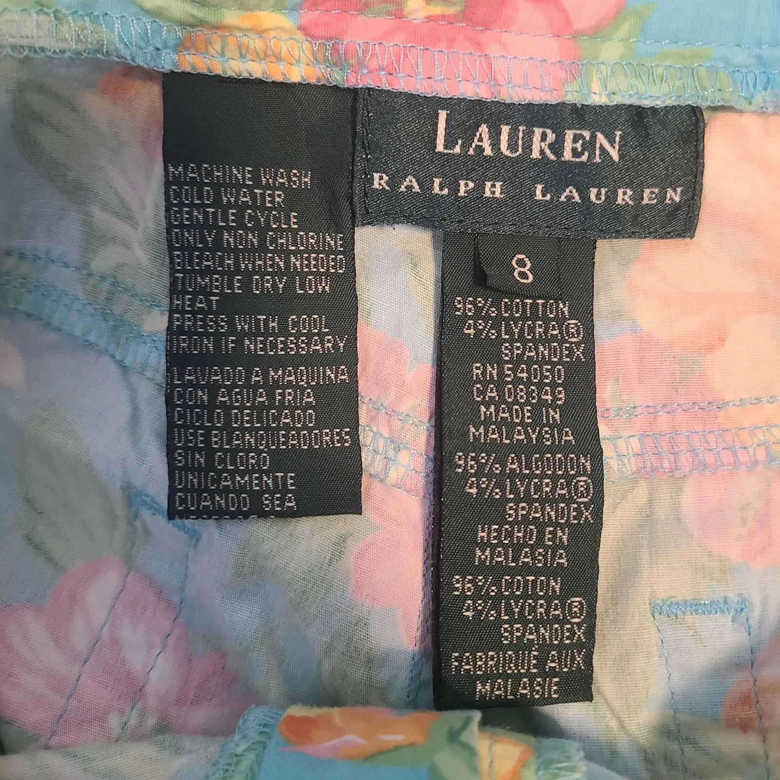 Lauren Ralph Lauren Teal Floral Cropped Cotton Blend Ankle Pants Women Size‎ 8 - Image 7